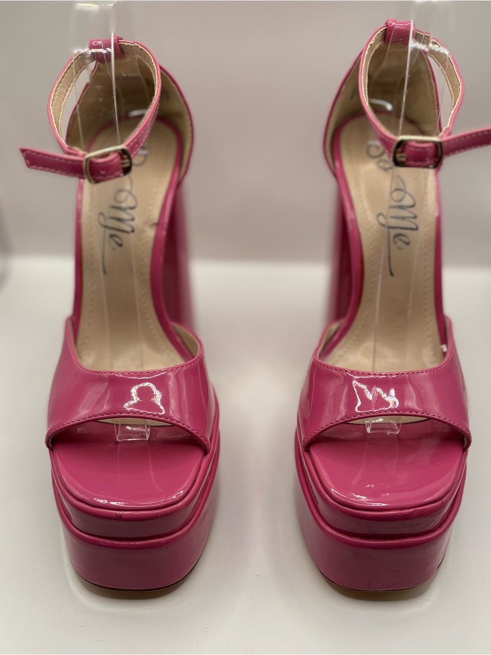 Women’s Pink Patent Platform Sandals - Ankle Strap